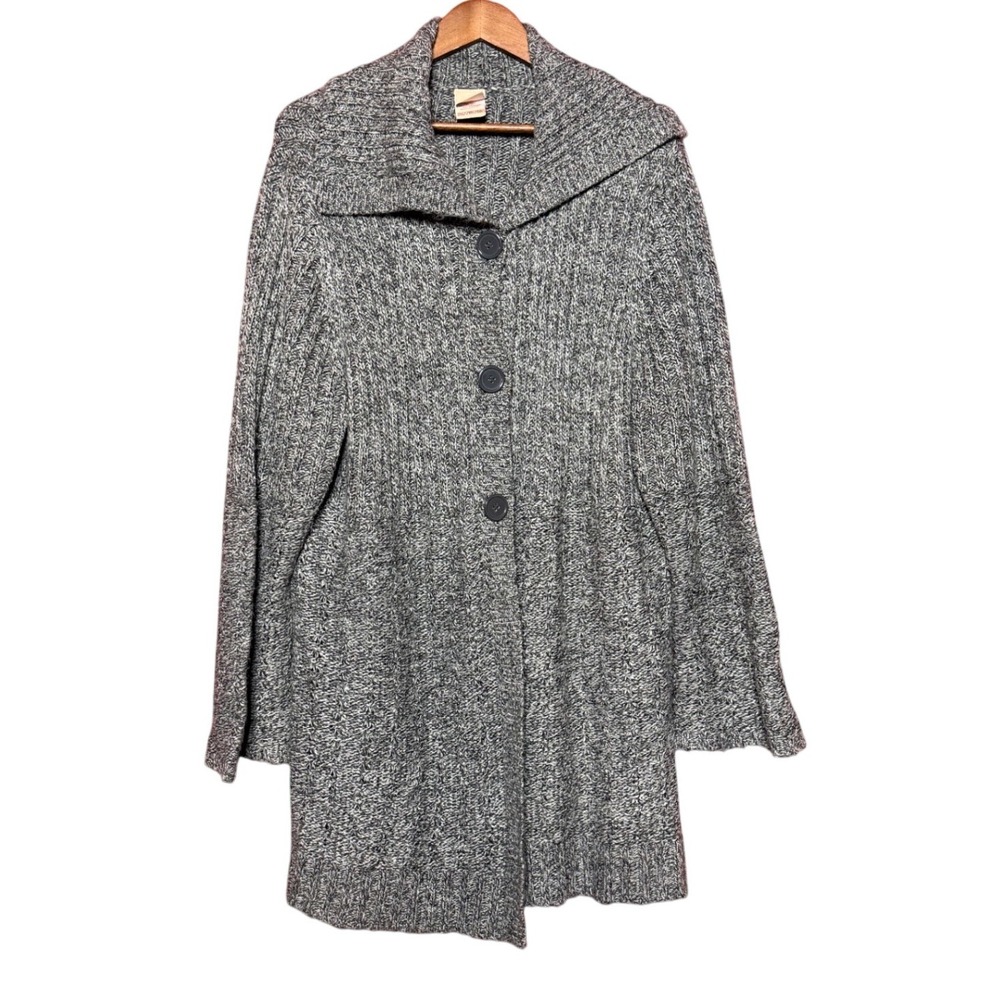 Faded Glory Cardigan Sweater Women 3X Grey Longline Chunky Ribbed Knit Academia